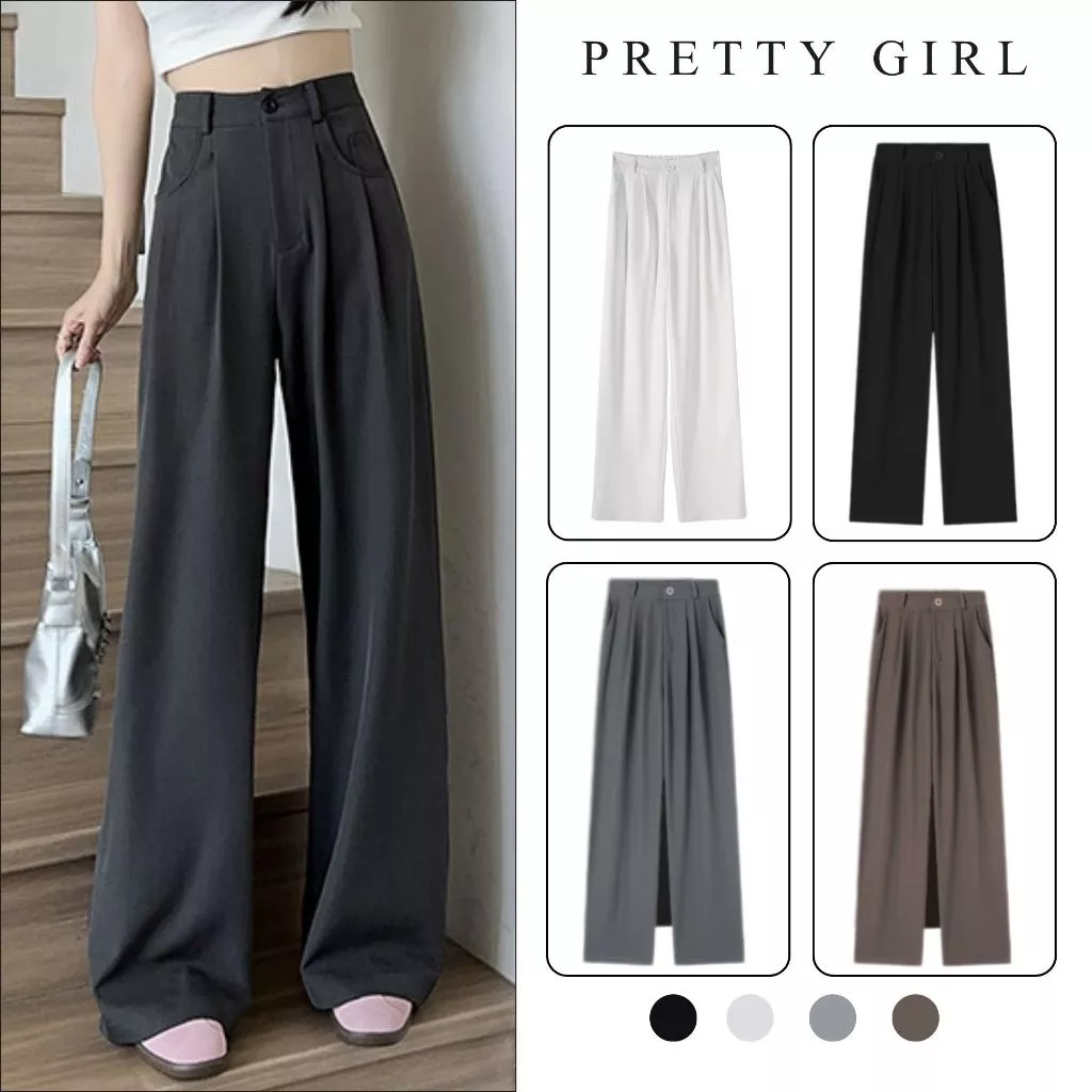 Quần Vải Nữ Ống Rộng 1 Cúc Hach Dáng Vải Ruby Cao Cấp Pretty Girl Phong Cách Hàn Quốc