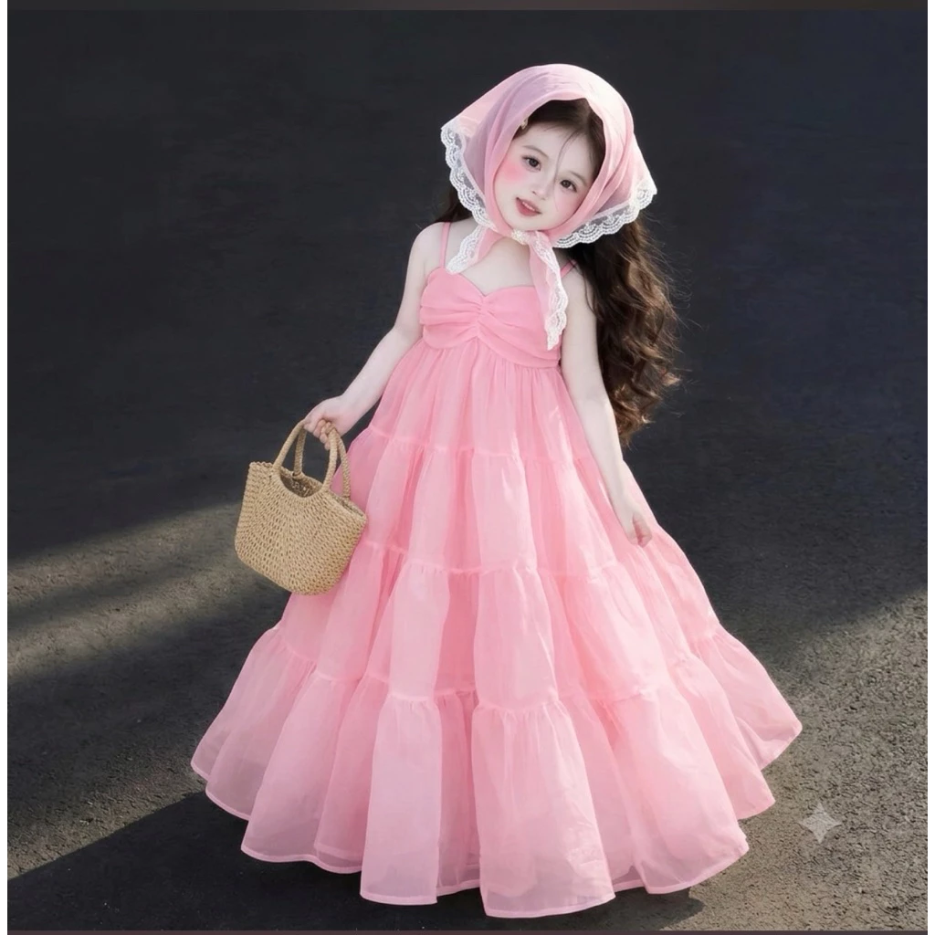 váy maxi hồng xinh yêu cho bé (10-32kg)
