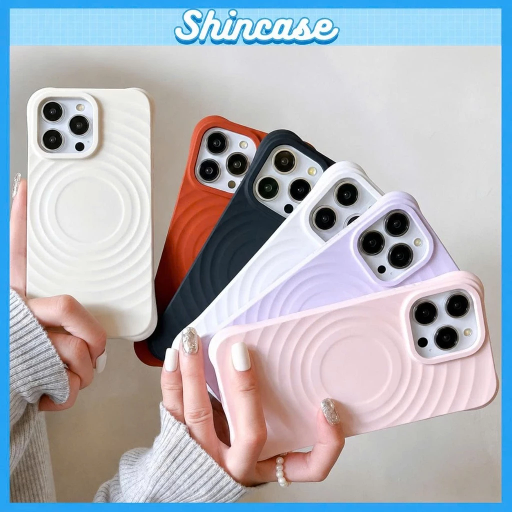 Ốp Lưng iPhone Từ Tính Gợn Sóng Hỗ Trợ Sạc Không Dây Cao Cấp Bảo Vệ Điện Thoại Cho iP 11/12/13/14/15/16/17/Pro/Max