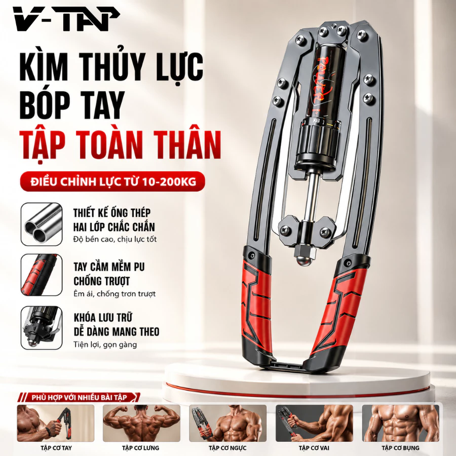 Kìm Bóp Tay Tập Gym Đa Năng, Kìm Thủy Lực Tập Cơ Tay, Vai, Ngực Điều Chỉnh Cân Nặng Từ 10-200kg