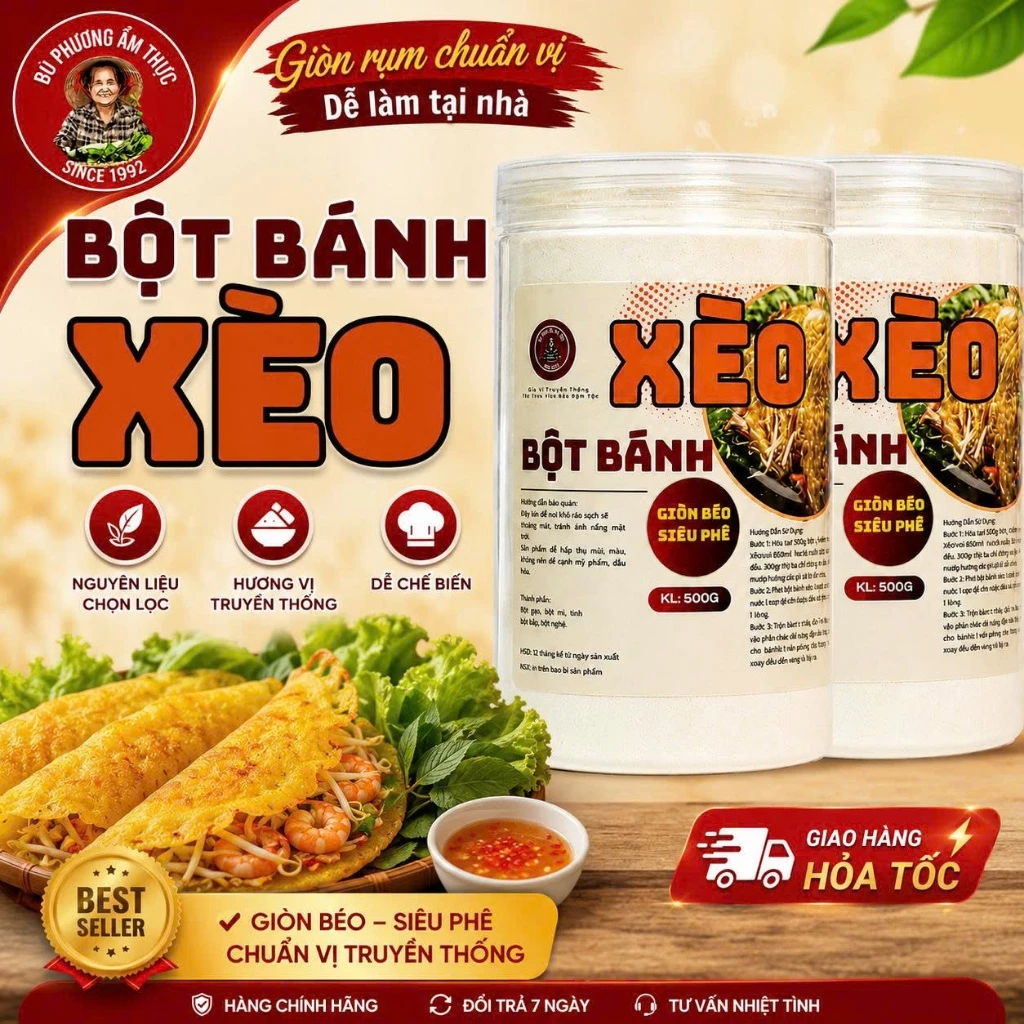 Combo 2 Hộp Bột Bánh Xèo Bu Phương 500G | Bột Bánh Xèo Giòn, Chuẩn Vị Nam Bộ