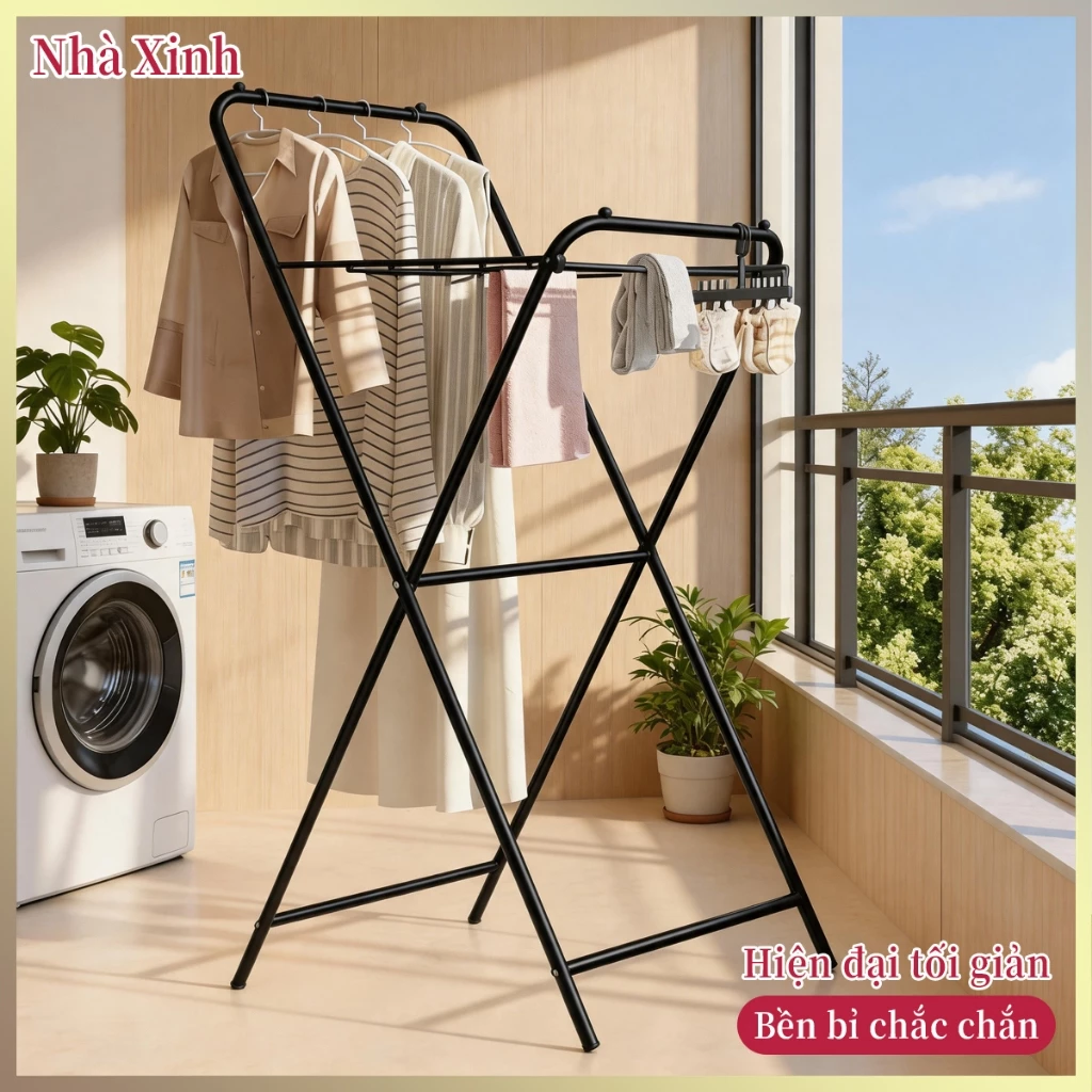 Giá phơi đồ đứng sàn thiết kế đơn giản, bền bỉ, phù hợp không gian nhỏ, nhà ở, phòng trọ, ban công và cửa sổ