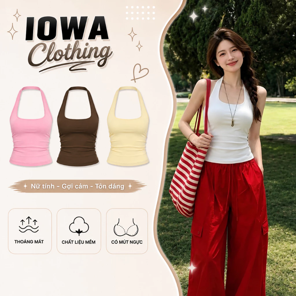 [CÓ MÚT/KO MÚT] Áo Thun Nữ Ôm Body Cổ Yếm Trơn Basic IOWA DD08 - Borip Lụa Mềm Co Giãn, Năng Động