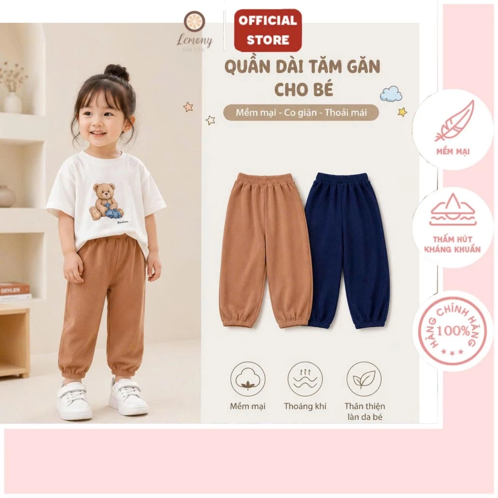 Quần Boom Vải Tăm Cho Bé, Thiết Kế Bo Chun Ống, Vải Co Giãn, Mềm Mại Thoáng Mát - Quần Dài Bo Gấu Size 9M-4Y