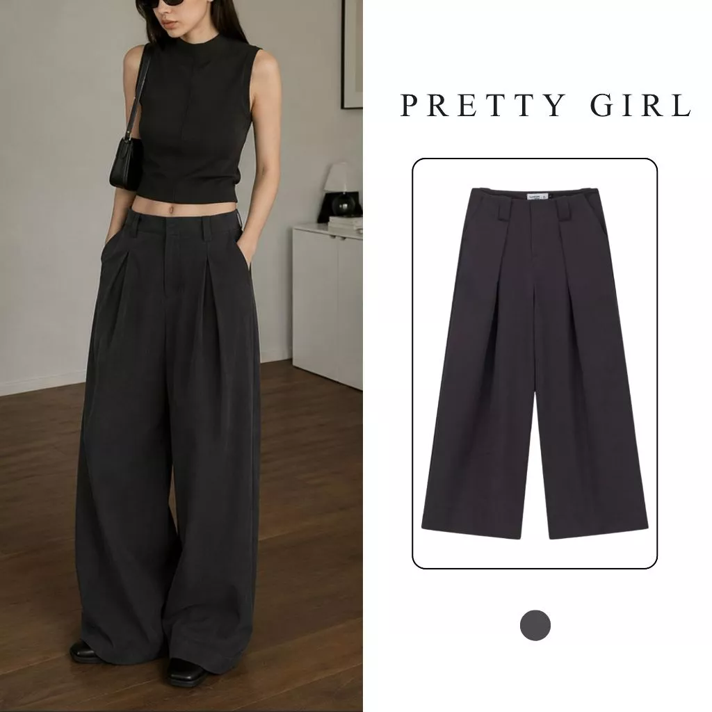 Quần Kaki Nữ Ống Suông Rộng, Quần Kaki Nữ Màu Đen Pretty Girl KAKIG Siêu Hack Dáng