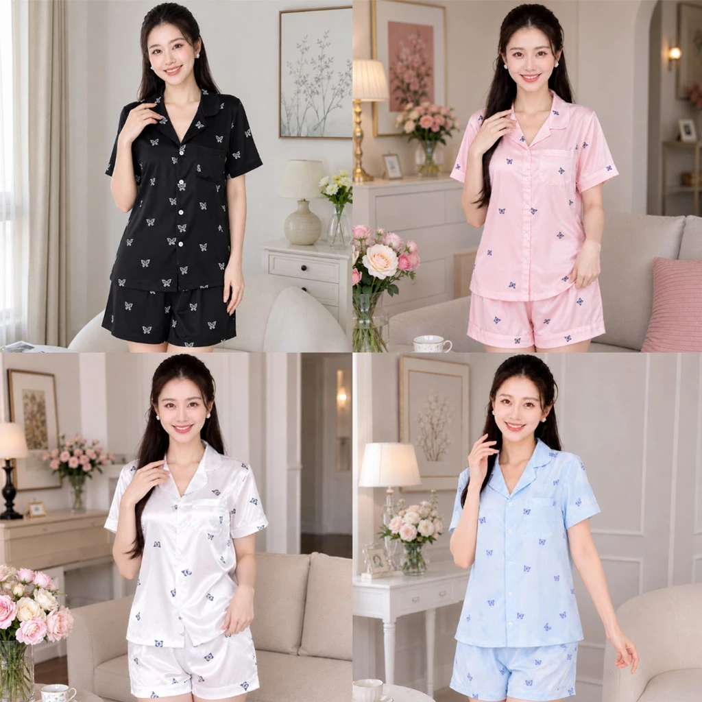 Bộ đồ lụa nữ áo cộc, quần cộc hình bướm cào cấp, xinh xắn mặc nhẹ nhàng B03