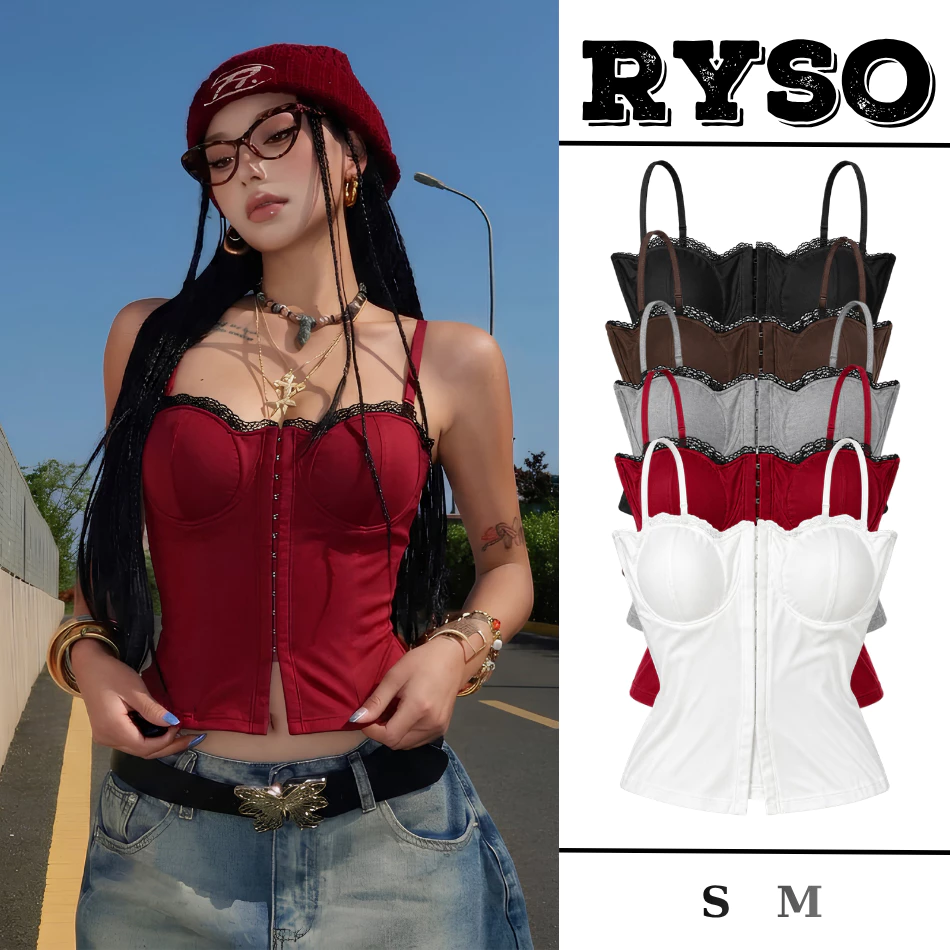 Áo Hai Dây Corset Viền Ren Cài Khuy Móc Có Mút Đệm Ngực Sexy Định Hình Body 2S14 RYSO STORE