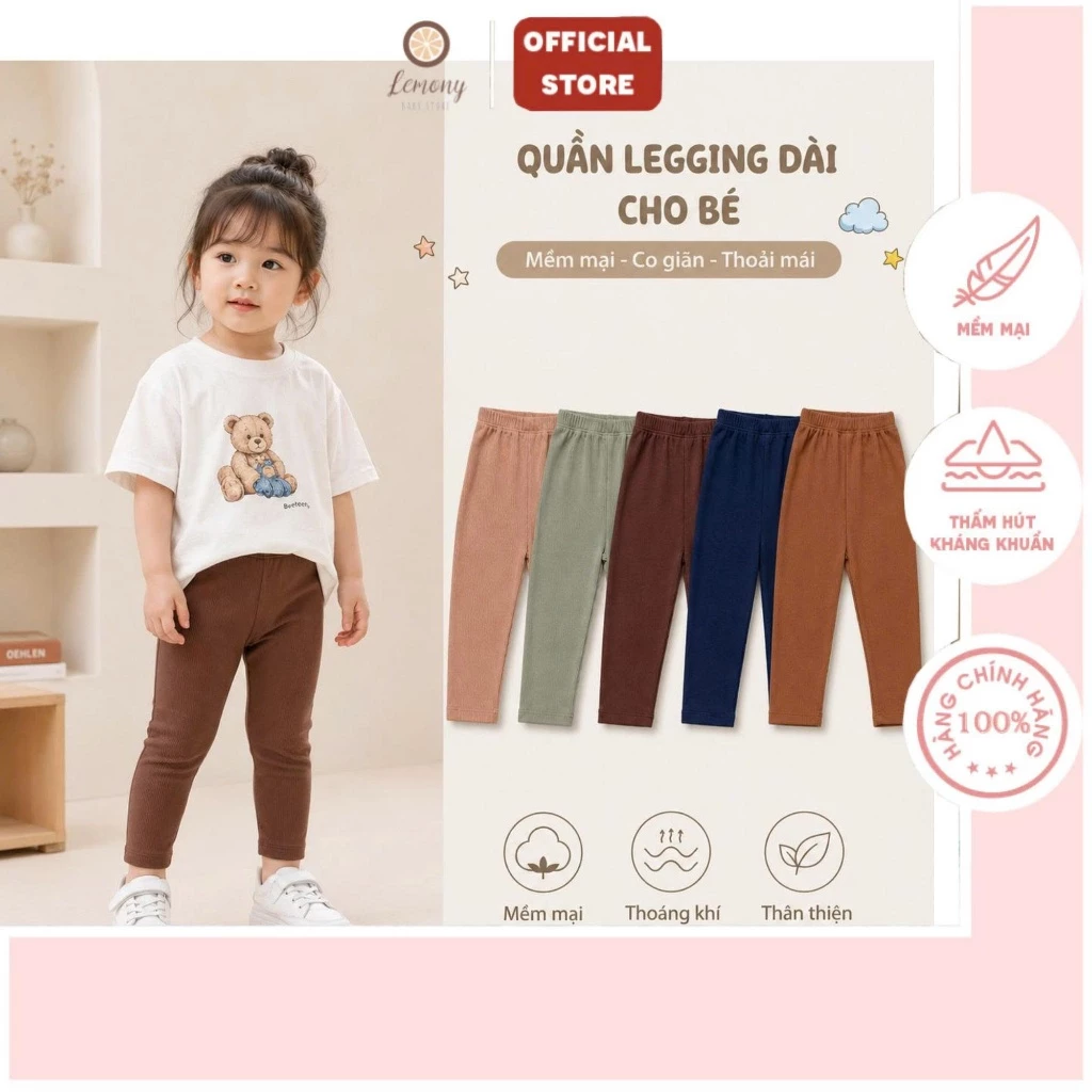 Quần Legging Dài Vải Tăm Cho Bé Gái Bé Trai Co Giãn 4 Chiều Mềm Mịn Ôm Gọn Size 9M-4Y