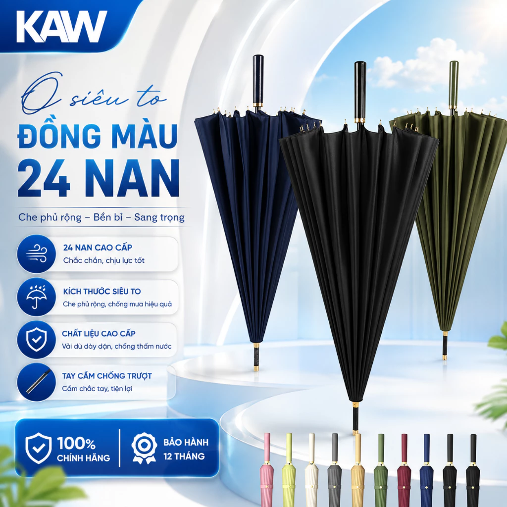 Ô Dù 24 Nan KAW Che Nắng Che Mưa, Chắc Chắn 24 Nan Thép Không Gỉ, Chống Tia UV