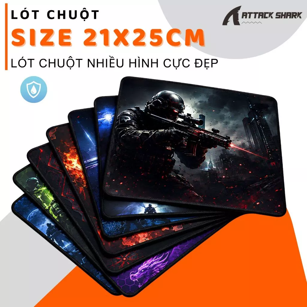 Bàn Di Chuột Size Nhỏ Attack Shark Hình Game Sắc Nét, Chống Nước, May Viền Dày 25x21cm