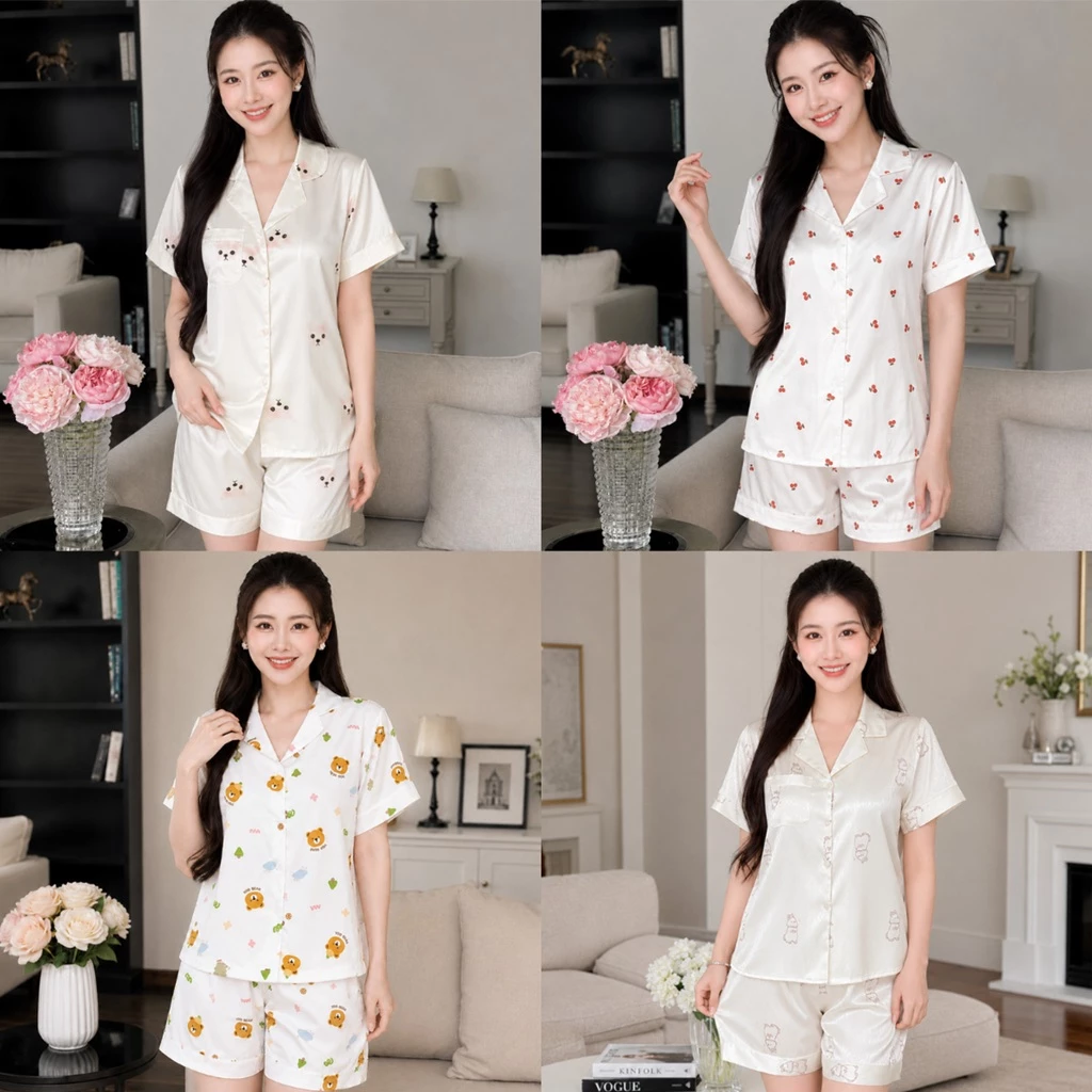 Bộ đồ lụa nữ áo cộc, quần cộc nhiều hình cao cấp, xinh xắn mặc nhẹ nhàng B03