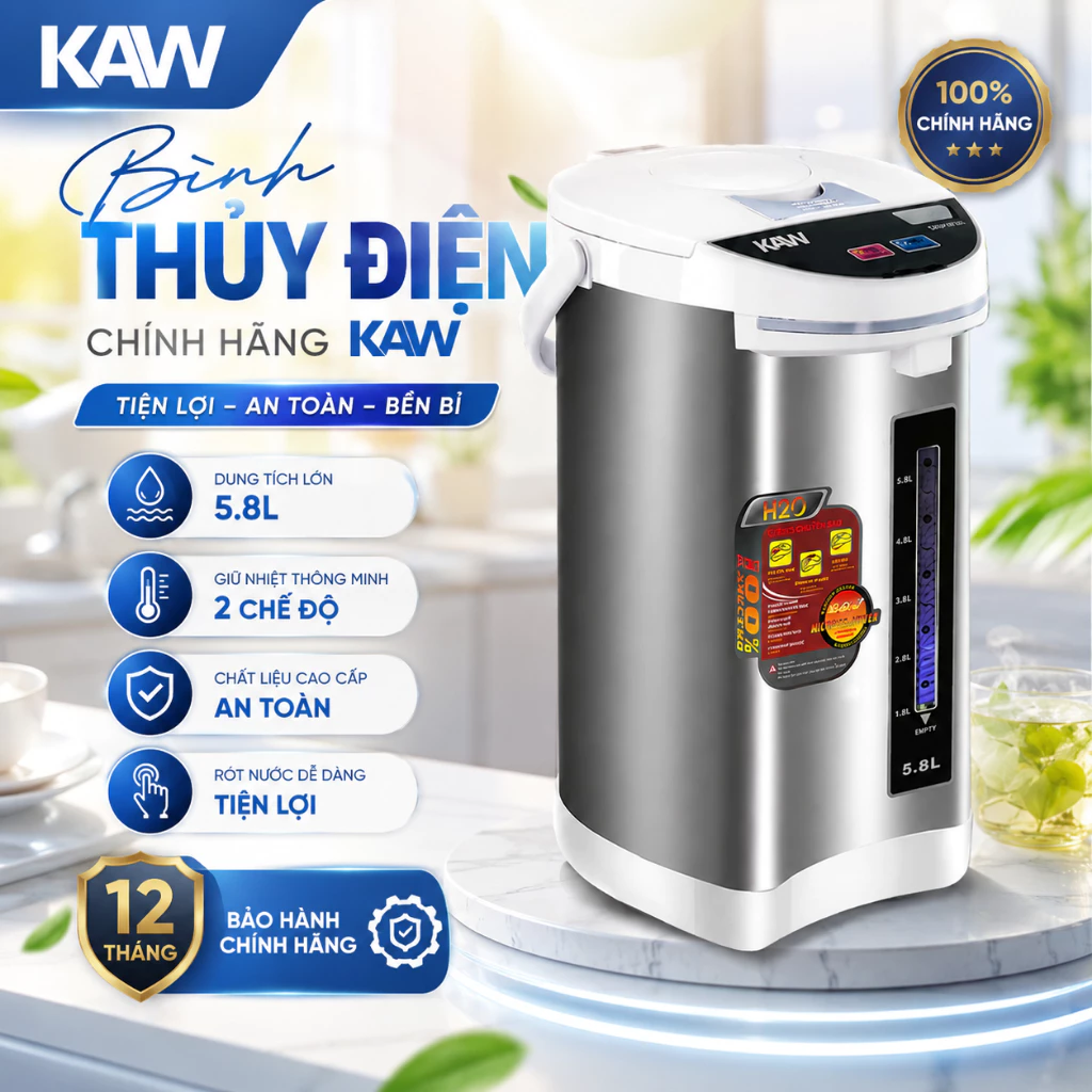 Bình Thủy Điện Đun Nước Nóng Thông Minh KAW 5,8L Công Suất 750W Giữ Nhiệt, Đun Sôi Nhanh, BH 11 Tháng