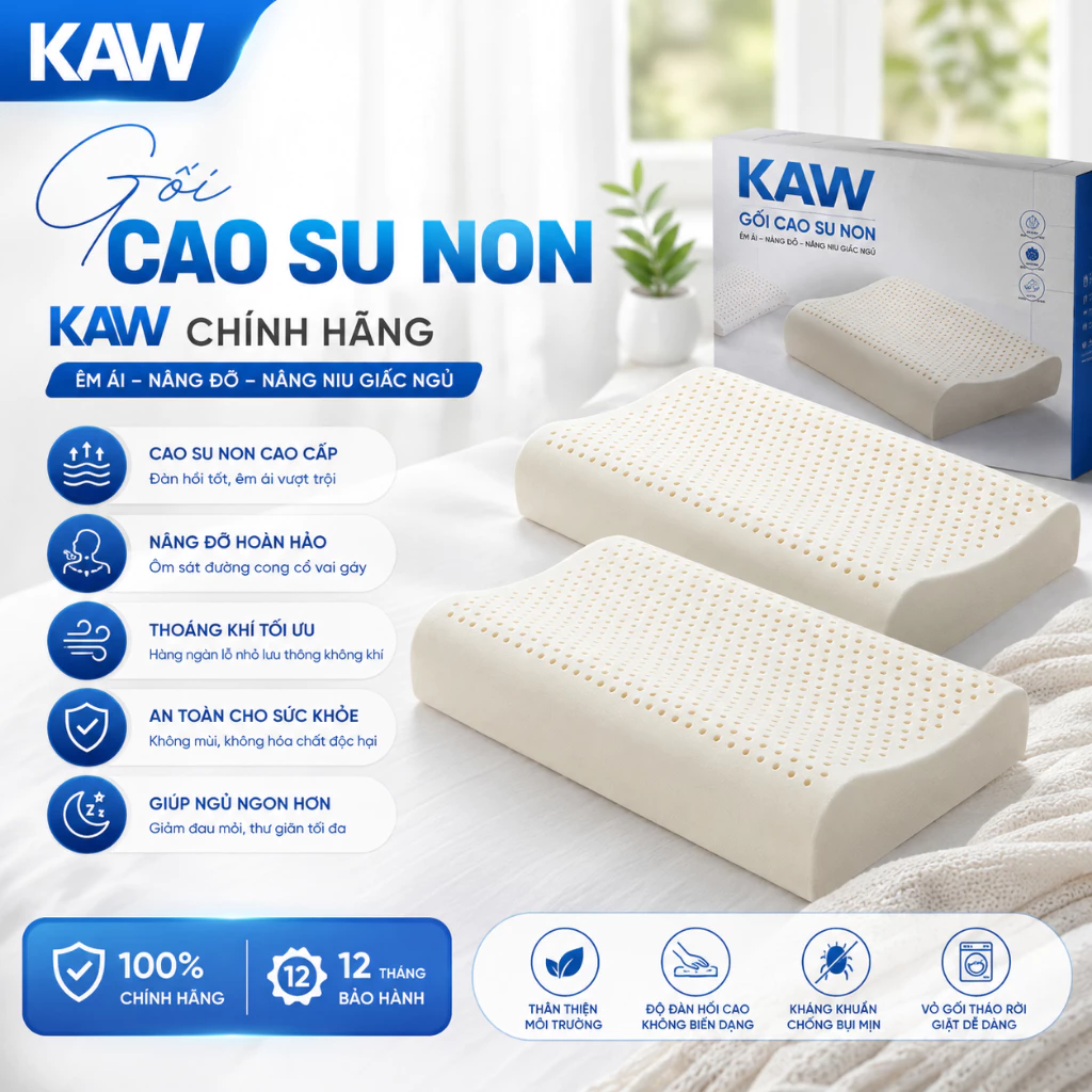 ối Cao Su Non KAW Chất Lượng Cao Cấp, Đàn Hồi Cao Mềm Mại Thiết Kế Lượn Sóng, Đem Lại Giấc Ngủ Ngon