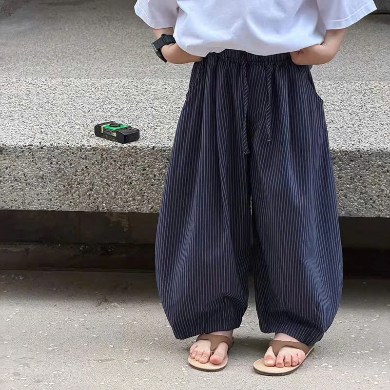 BOBONTKIDS B00113 QUẦN DÀI KẺ XANH THAN UNISEX CHO CẢ BÉ TRAI VÀ BÉ GÁI,DÁNG ỐNG CONG THỤNG, MỀM MÁT SIZE 16-55KG