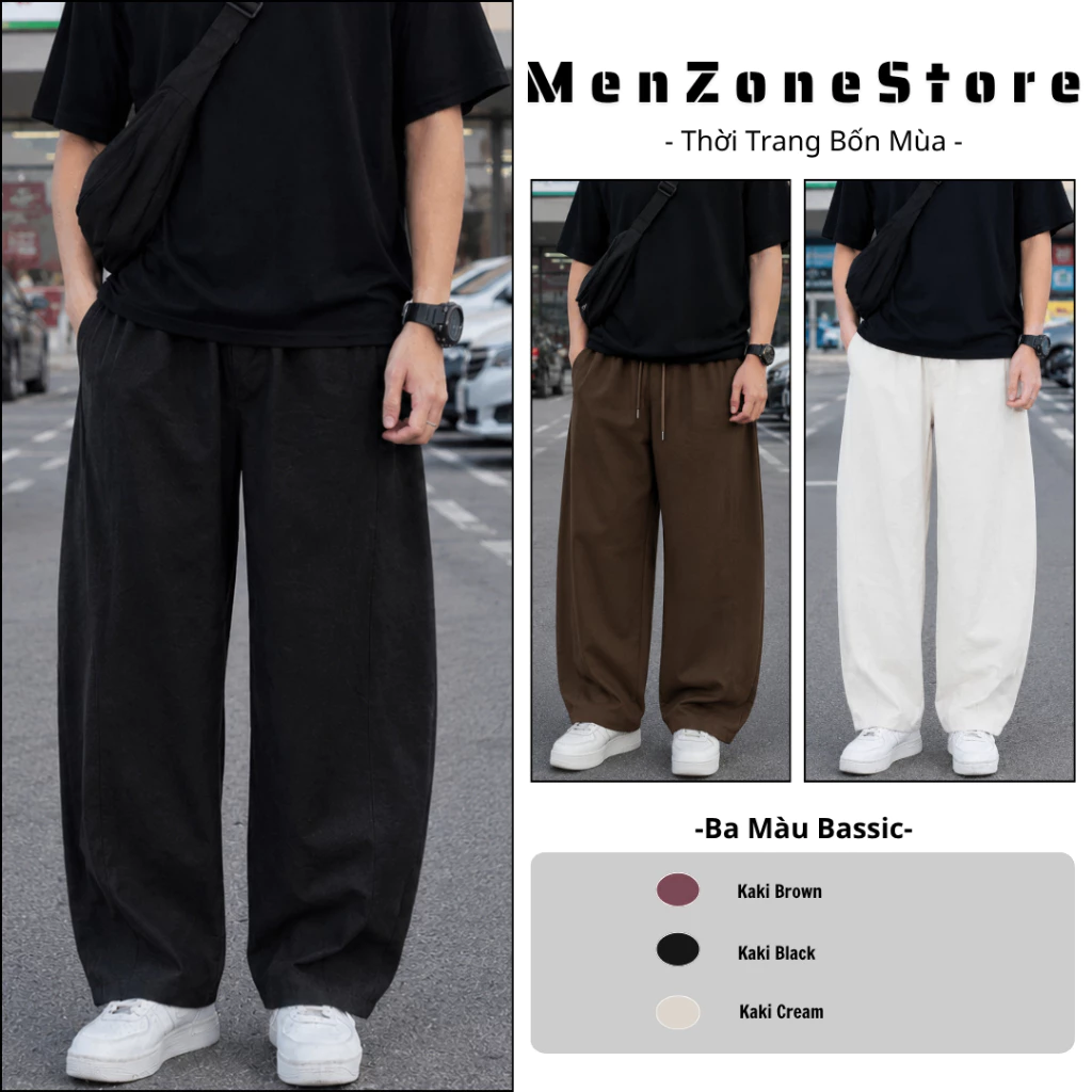 Quần Dài Kaki Nam Dáng Suông Đứng, Cạp Chun, Chất Vải Cotton Mềm Mịn Thoáng Mát MenZone