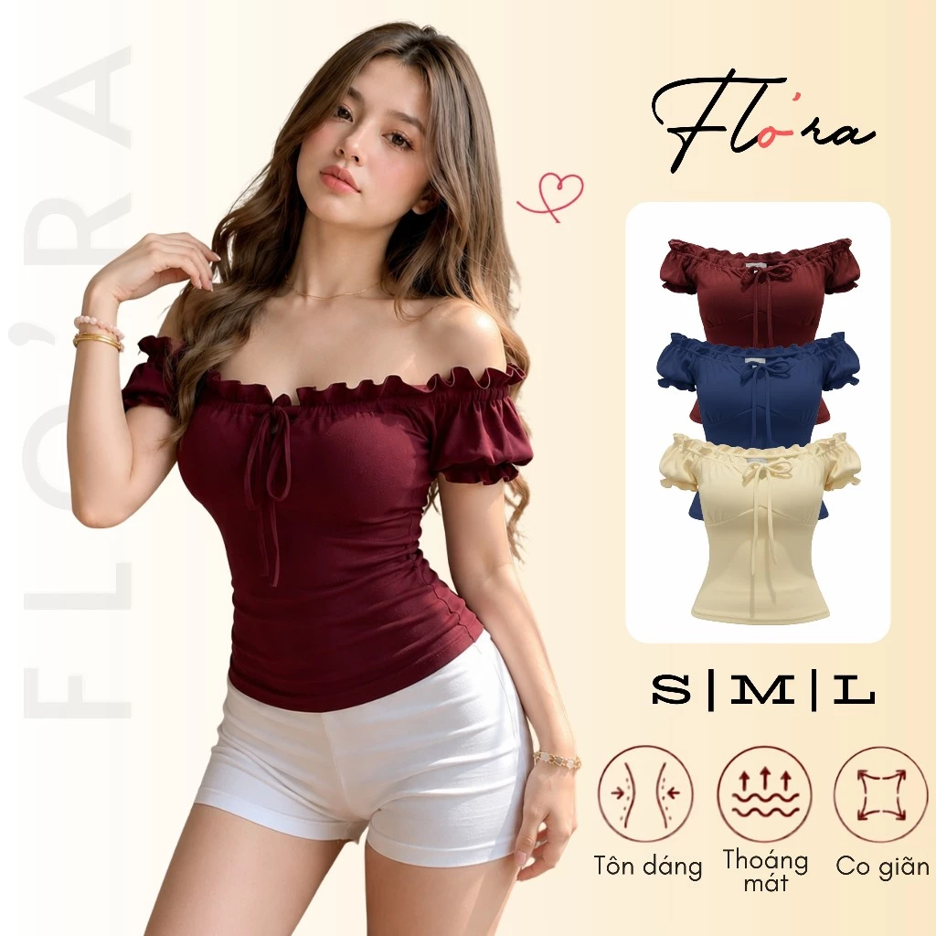Áo Thun TRỄ VAI TAY BÈO NHÚN Dáng Dài Thun Borip Lụa Mặc 2 Kiểu DD107, Áo Thun Nữ Cổ Vuông Kiểu Ôm Body Flo'ra
