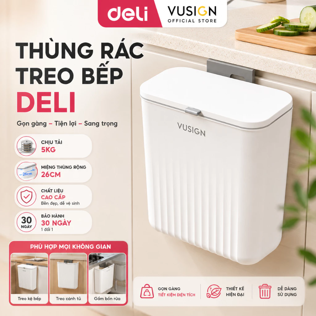 [DEAL MỚI] Thùng Rác Treo Bếp Mở Hai Chiều 9L Kèm Quai Có Nắp Giữ - Thùng Rác Gắn Tường Cho Bếp