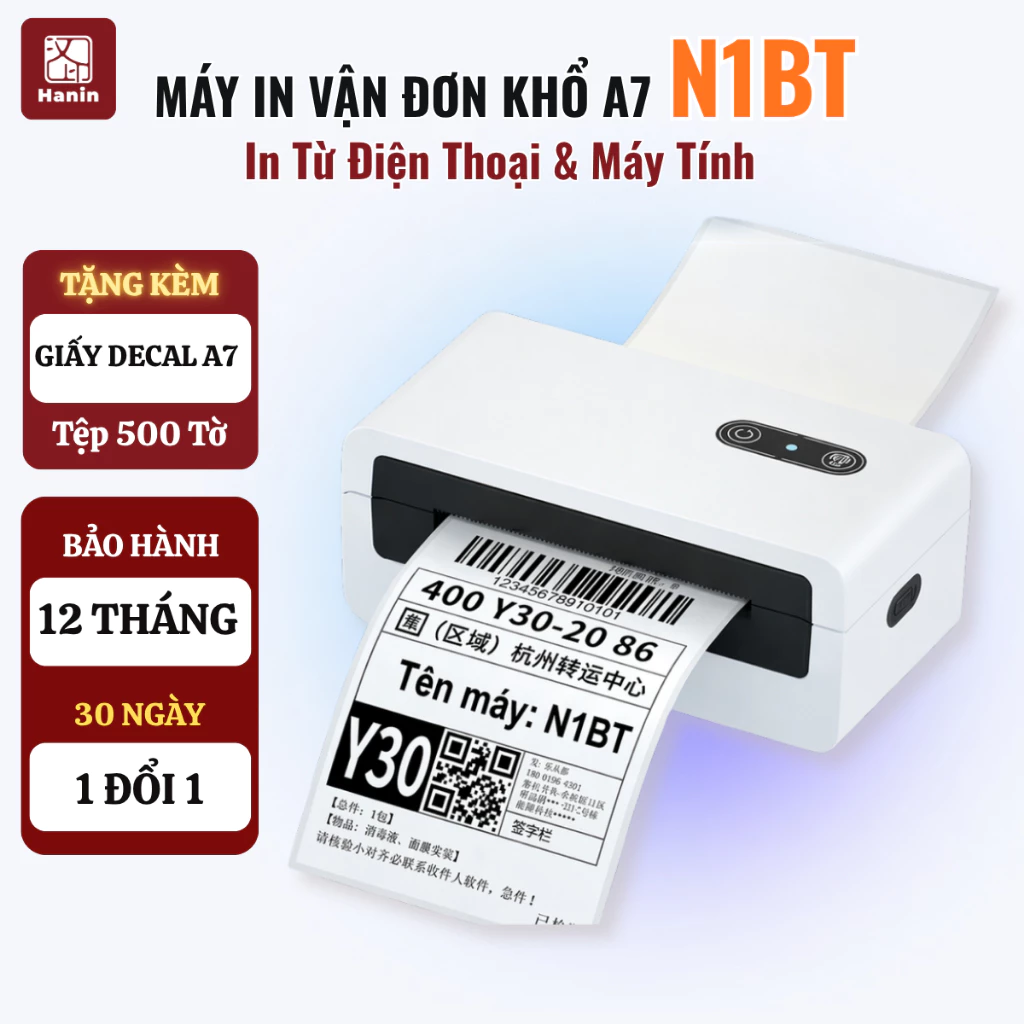 Máy In Nhiệt N1BT In Đơn Hàng, Tem Nhãn Vận Đơn Mini Khổ A7 USB Type-C Bluetooth Điện Thoại, Máy Tính | Hanin