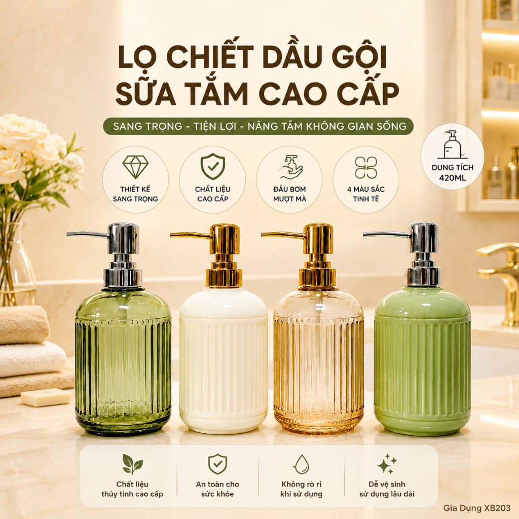 Bình Đựng Sữa Tắm Dầu Gội Vòi Nhấn Cao Cấp – Lọ Chiết Nước Rửa Tay, Dung Dịch Nhà Tắm Nhà Bếp