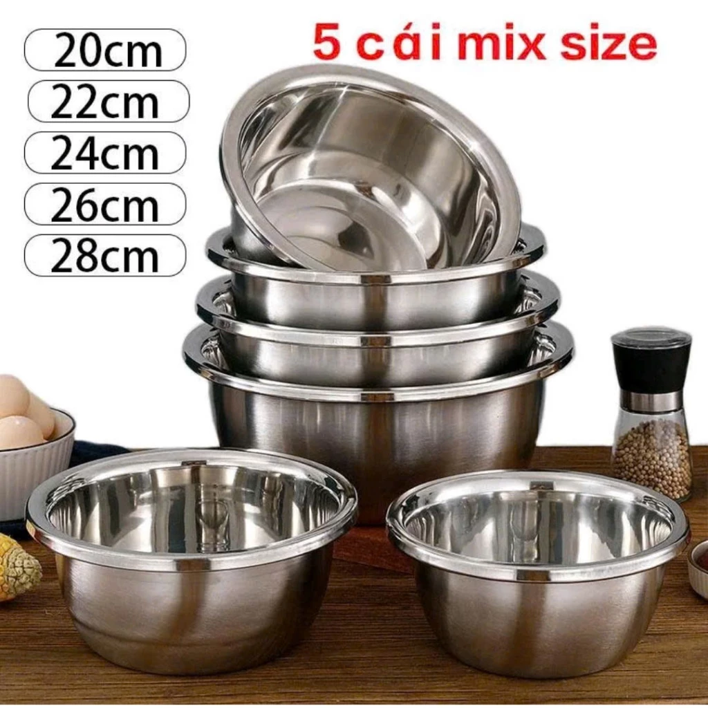 Chậu inox sâu lòng, sáng bóng, dễ vệ sinh, size từ 20Cm đến 40Cm -  Không oxi hóa