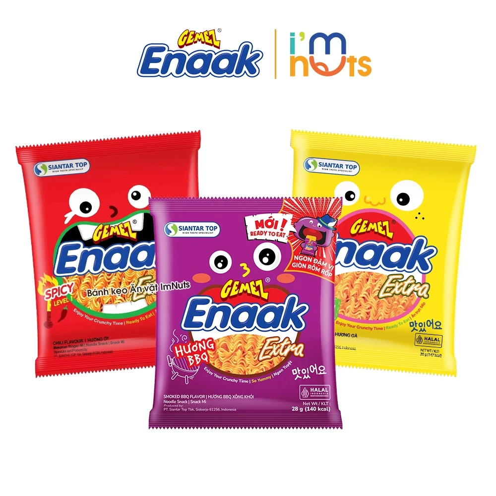 Snack Mì Trẻ Em Gemez Enaak Extra Indonesia Đủ Vị Gà Ớt Cấp Độ 1 BBQ Xông Khói - Thùng 24 Gói 30g Và Lốc 20 Gói 28g