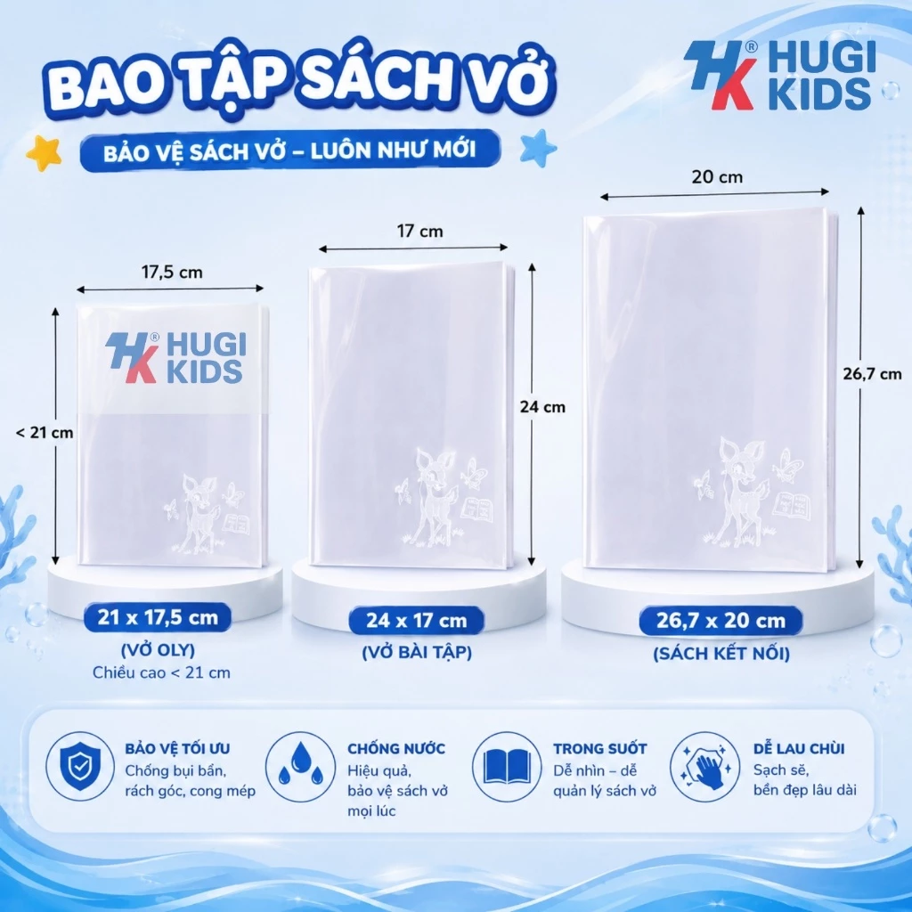 Xấp 10/20/30 Tờ Bọc Vở ô ly, Bìa Bao Sách Loại Dày Đặc Biệt Hình Nai (Đủ 3 kích thước)
