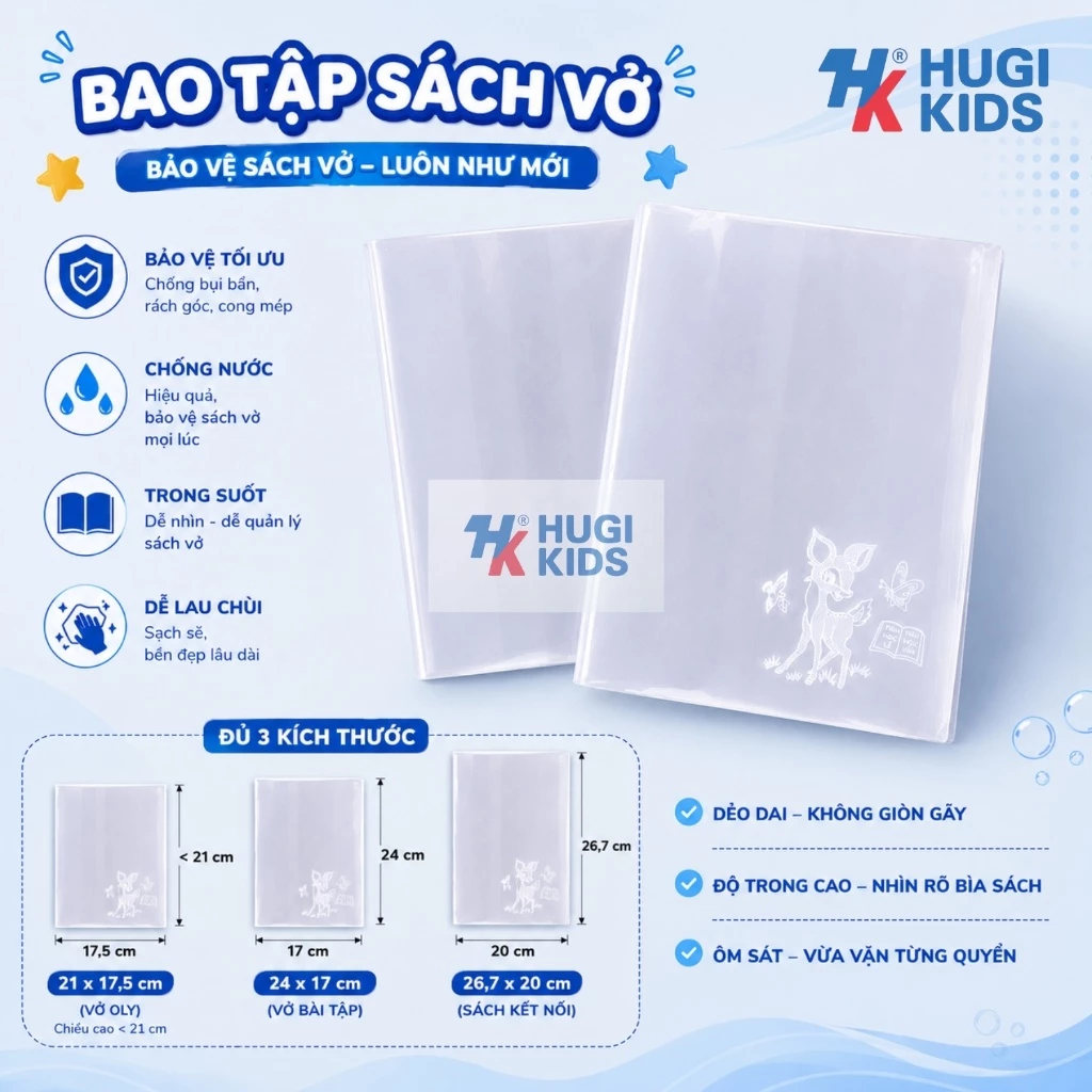 Xấp 30 Tờ Bao Sách Hình Nai – Loại Dày Đặc Biệt, Bọc Vở Ô Ly, Đủ Size