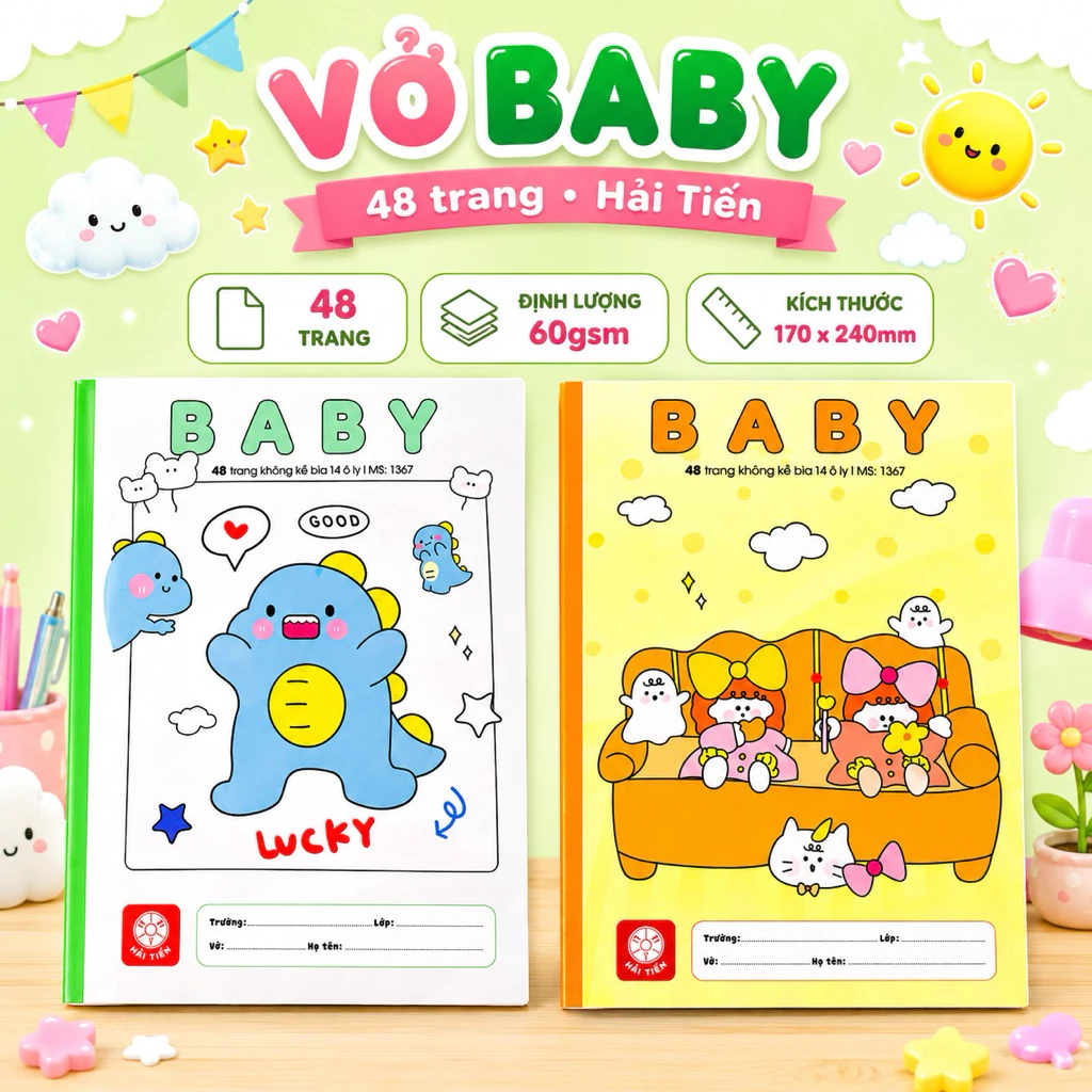 SỈ 10 QUYỂN VỞ BABY 48 TRANG Ô LY BABY HẢI TIẾN(GIẤY TRẮNG ĐẸP Ạ)