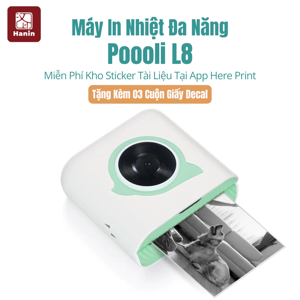 Máy In Bỏ Túi Poooli L8 Bluetooth In Nhiệt Không Mực, Có Sẵn Keo Dán, In Vận Đơn Từ Điện Thoại | Hanin