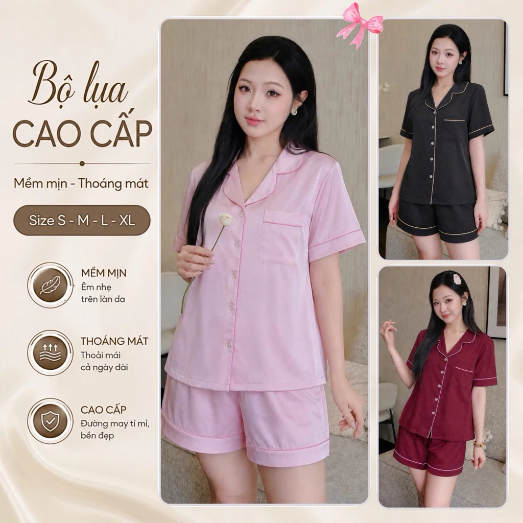 A5 Bộ pijama lụa Latin vân cao cấp quần ngắn nhiều size mặc thoải mái, trẻ trung,  dễ mặc