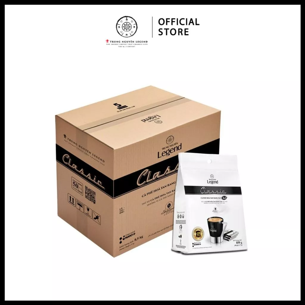 Trung Nguyên Legend - Thùng 10 bịch cà phê sữa hòa tan Classic - Bịch 50 gói x 17gr