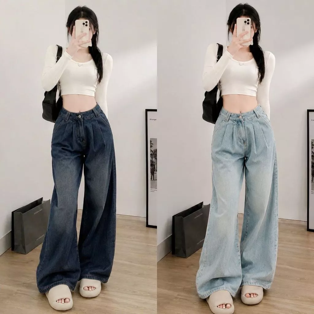 Quần Jean ống suông cạp cao Bigsize nữ, chất jean dày dặn phong cách Hàn Quốc, che khuyết điểm cực đỉnh-Q590