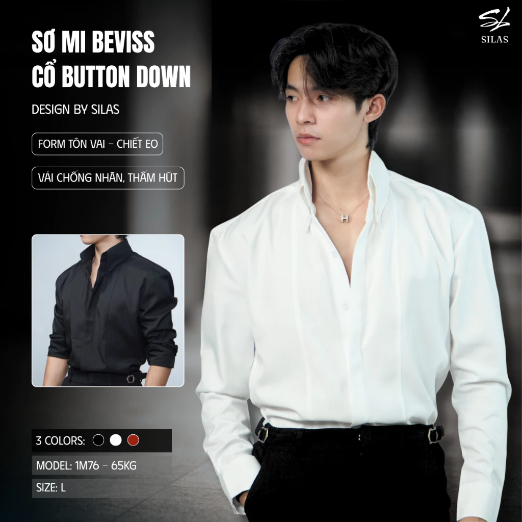 (Form Tôn Vai) Somi SILAS Beviss Cổ Button Down Xẻ Cup Ngực Cotton Chéo Chiết Eo - ASL26C