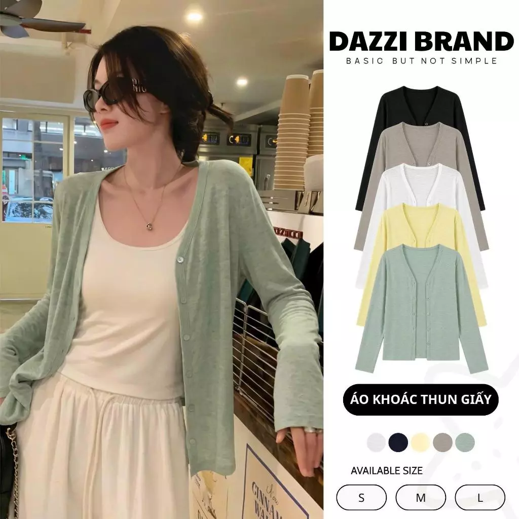 Áo Khoác Cardigan  Nữ Tay Dài Dáng Rộng Mỏng Nhẹ Thời Trang Chất cotton giấy  DAZZI K04