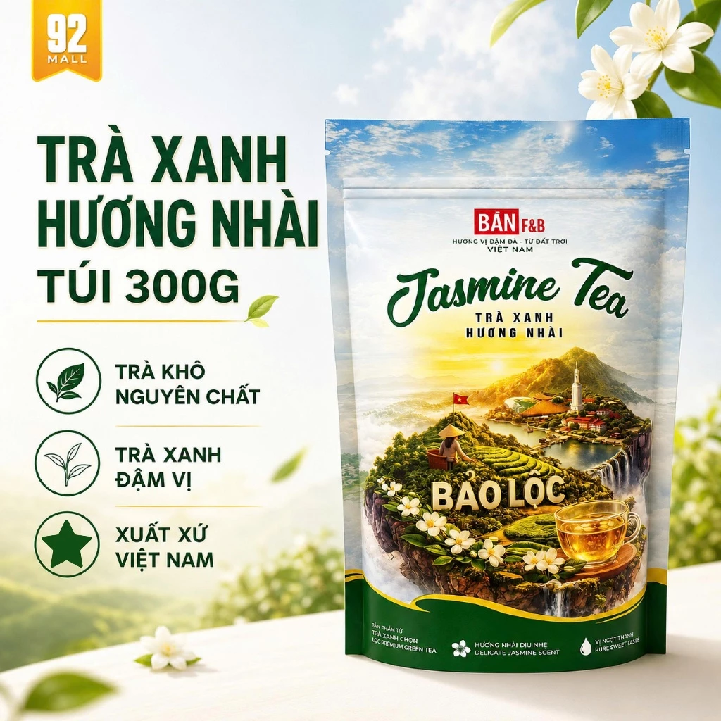 Trà Xanh Hương Nhài Bản F&B 300G Hương Nhài Thanh Khiết Hậu Ngọt Tự Nhiên Thơm Dịu Dễ Uống