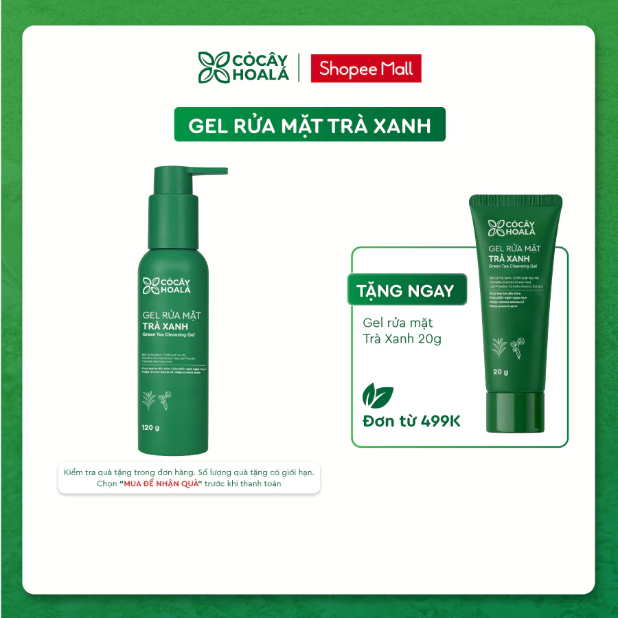 Gel Rửa Mặt Trà Xanh Cỏ Cây Hoa Lá Hỗ Trợ Sạch Sâu, Kiềm Dầu, Ngừa Mụn Cho Da Dầu Mụn, Nhạy Cảm 120g