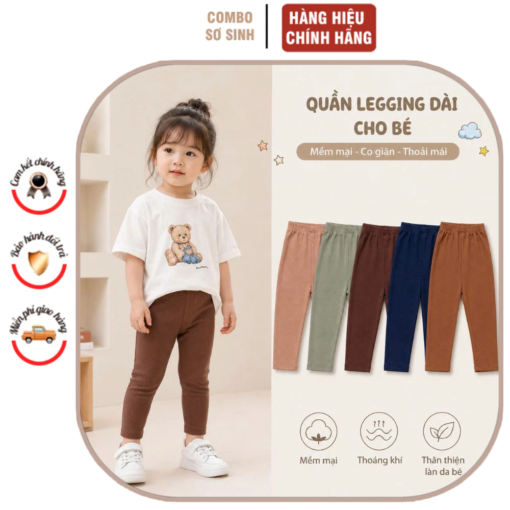 Quần legging cho bé vải thun tăm co giãn 4 chiều, mềm mại, thấm hút tốt - thiết kế basic dễ phối đồ size 9M-4Y và 8-17kg