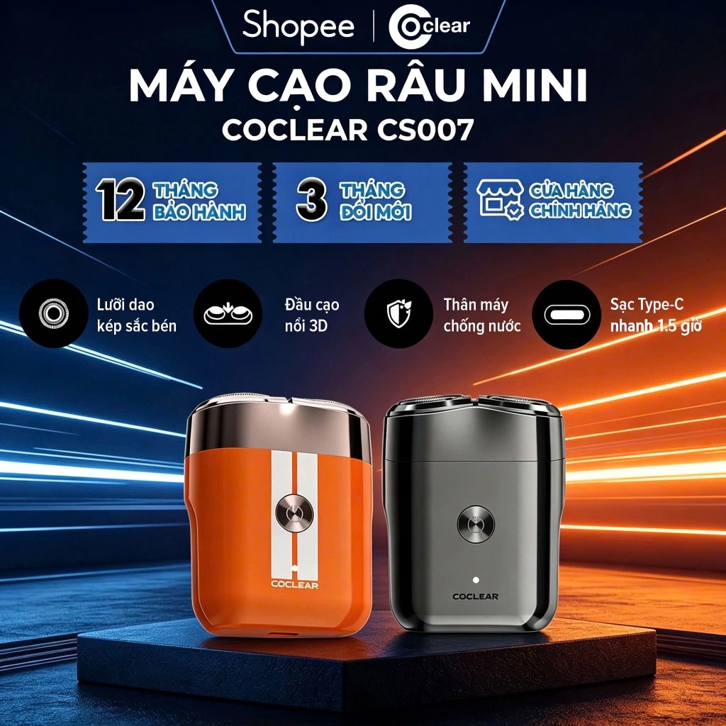 (NEW)Coclear CS007 Máy Cạo Râu Mini Cầm Tay, Chống Nước Toàn Thân, Sạc Type-C 1.5 Giờ, Khóa Du Lịch, Cạo Êm Sạch
