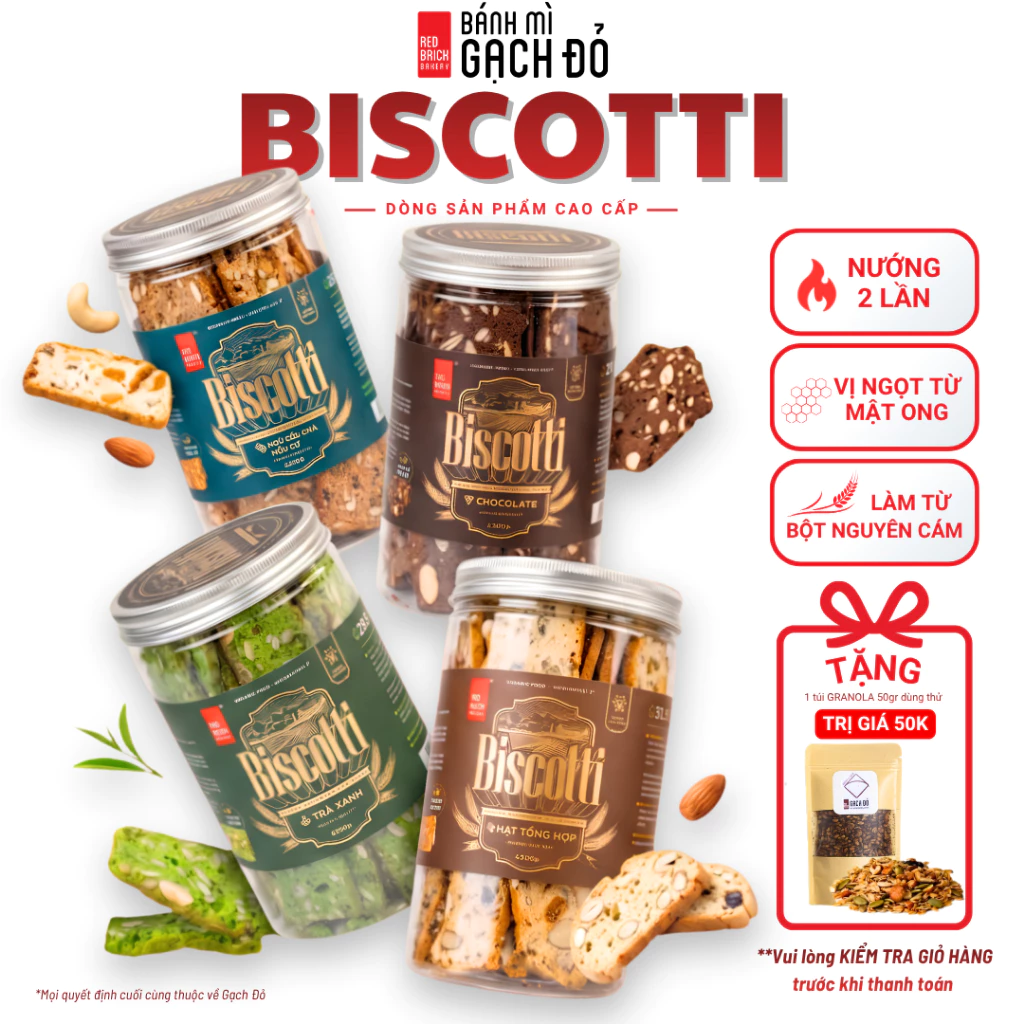 Bánh Biscotti Gạch Đỏ Siêu Hạt, Ngọt Từ Gạo Lứt Và Mật Ong 250GR