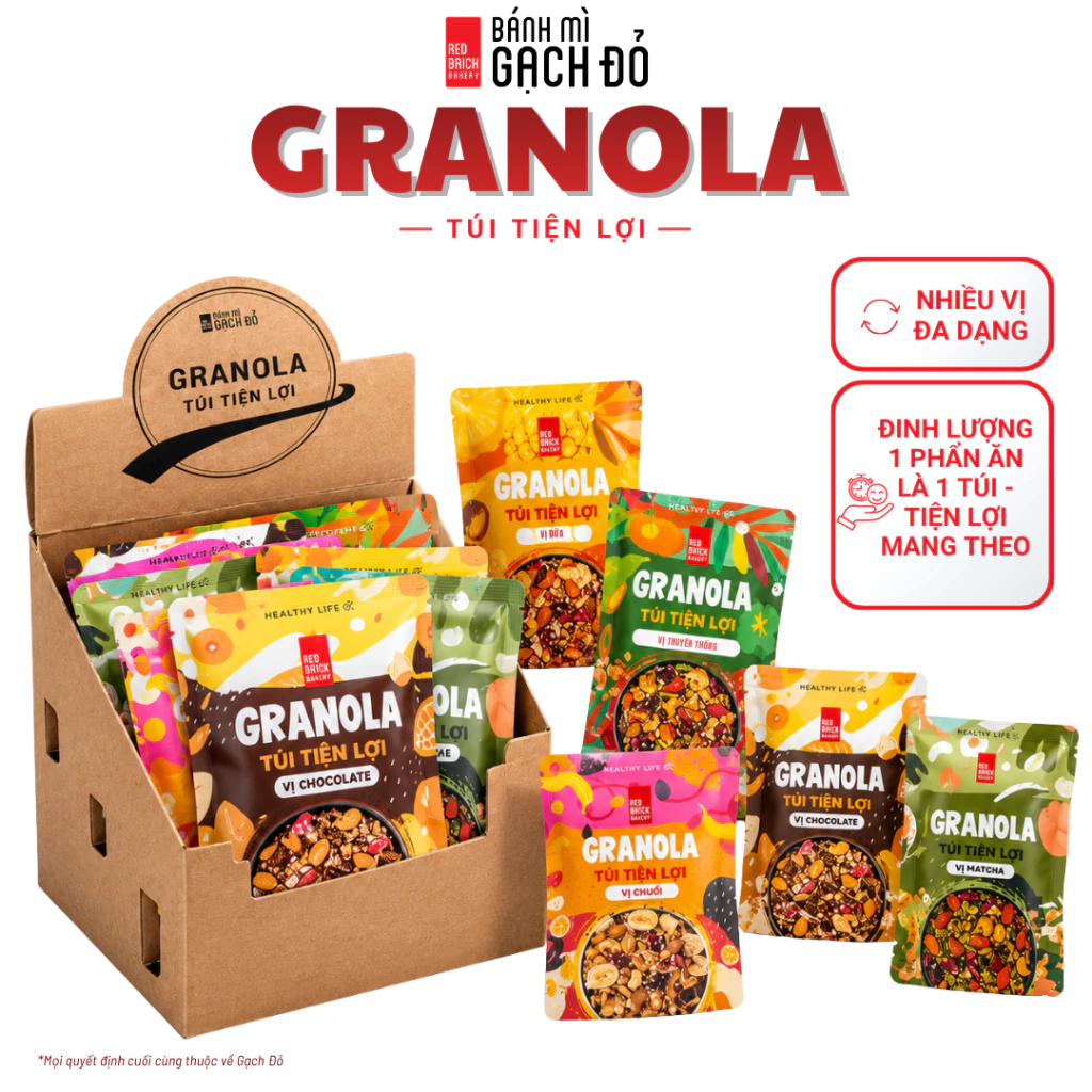 Granola Túi Tiện Lợi 50gr Gạch Đỏ Siêu Hạt Ngũ Cốc Dinh Dưỡng