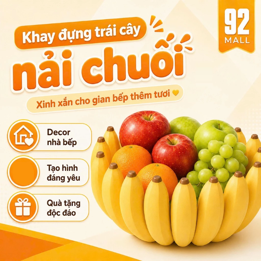 Khay Đựng Trái Cây Hoa Quả Bánh Kẹo Hình Nải Chuối Decor Nhà Bếp Phòng Khách Bàn Trà Trang Trí