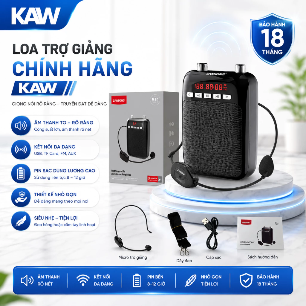 Loa Trợ Giảng Cao Cấp Không Dây ZANSONG, FM KAW, Chống Hú, Âm Thanh Rõ Ràng, Hỗ Trợ Giáo Viên Bảo Hành 12 Tháng