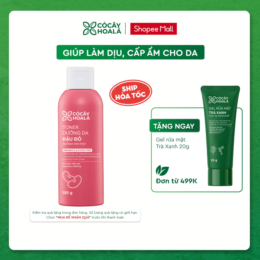 Toner Đậu đỏ Cỏ Cây Hoa Lá 150g Giúp Dưỡng Ẩm, Mềm Mại, Cân Bằng pH Tặng Kèm Túi Vải
