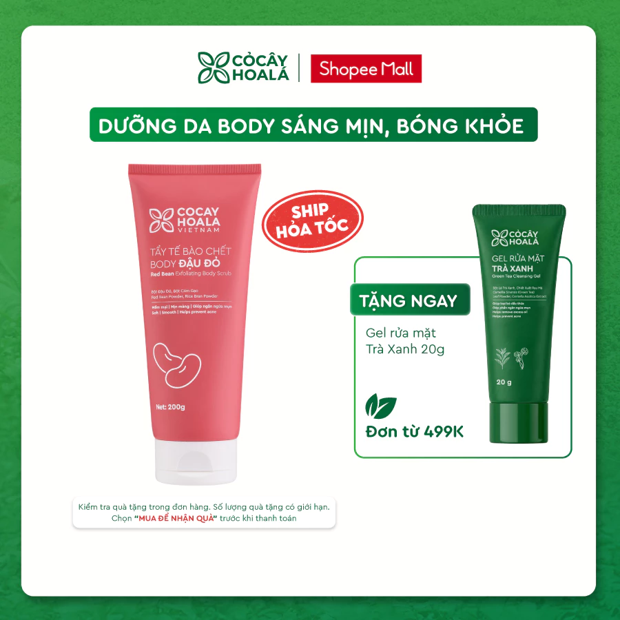 Tẩy Da Chết Body Đậu Đỏ Cỏ Cây Hoa Lá 200gr Dưỡng Da Sáng Mịn, Cấp Ẩm, Góp Phần Ngăn Ngừa Mụn