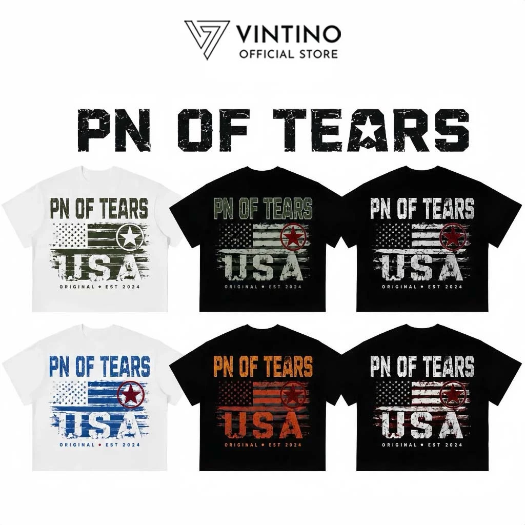 Áo Thun Nam Nữ VINTINO Form Rộng Chất Cotton Thoáng Mát In Chữ PN TEARS USA AT18