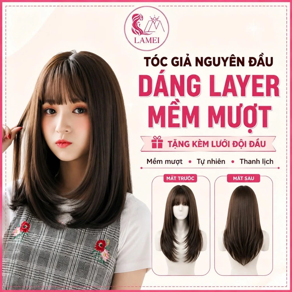 Tóc giả nữ nguyên đầu layer lửng hot trend 2025 ms9037