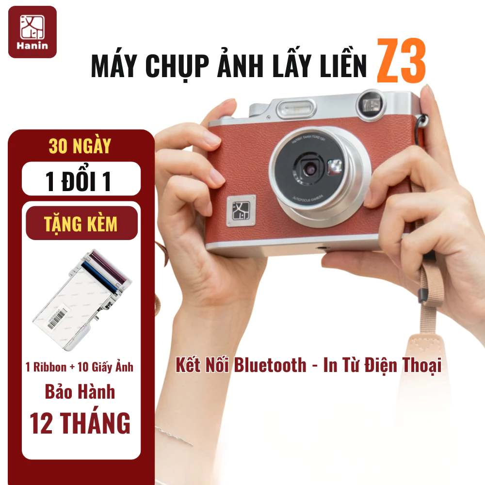 [TẶNG 10 ẢNH] Máy Chụp Ảnh Lấy Liền Hanin Z3, Màn Hình Xem Lại, Bluetooth In Từ Điện Thoại, Ảnh 300DPI, Vintage | Hanin