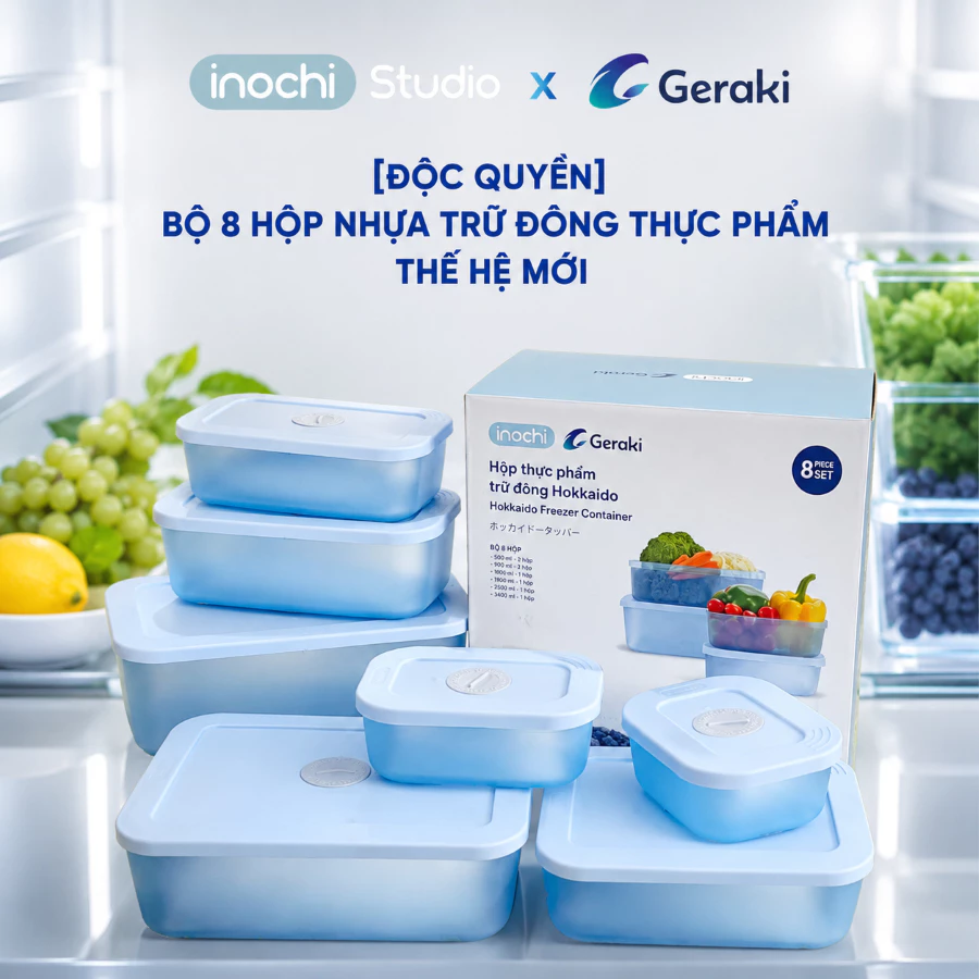 [LIVE] Bộ 8 hộp trữ đông Inochi full size, Bảo Quản Tươi Ngon, An toàn, nhiều kích cỡ, hộp thực phẩm, Chịu nhiệt tốt