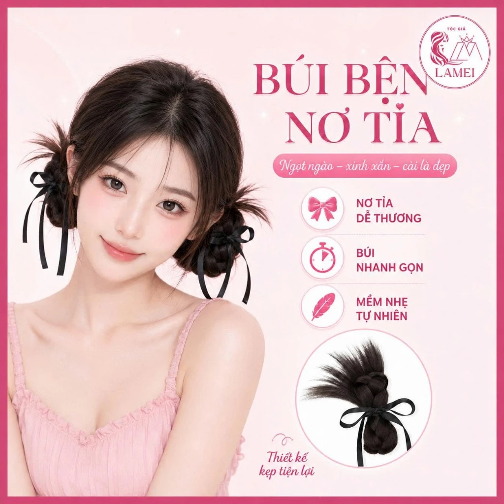 MỘT CẶP Tóc Giả Búi BỆN NƠ TỈA, Bện Tóc Giả Trang Trí Ruy Băng Lamei