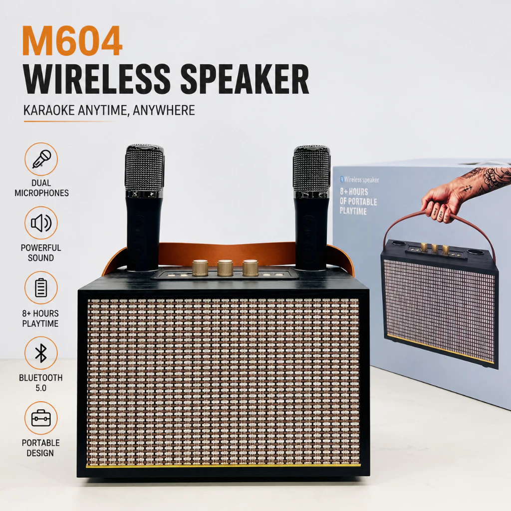 Loa Bluetooth Karaoke M604 Pro Kèm 2 Micro Không Dây Âm Thanh HD Bass Căng Bảo Hành Chính Hãng 12 Tháng- Linkeetech